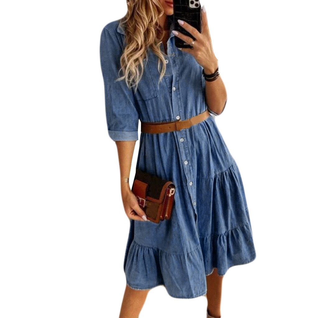 Vestidos vaqueros de talla grande para mujer, ropa holgada de manga corta para mujer, de vaquero, vestido de tenis