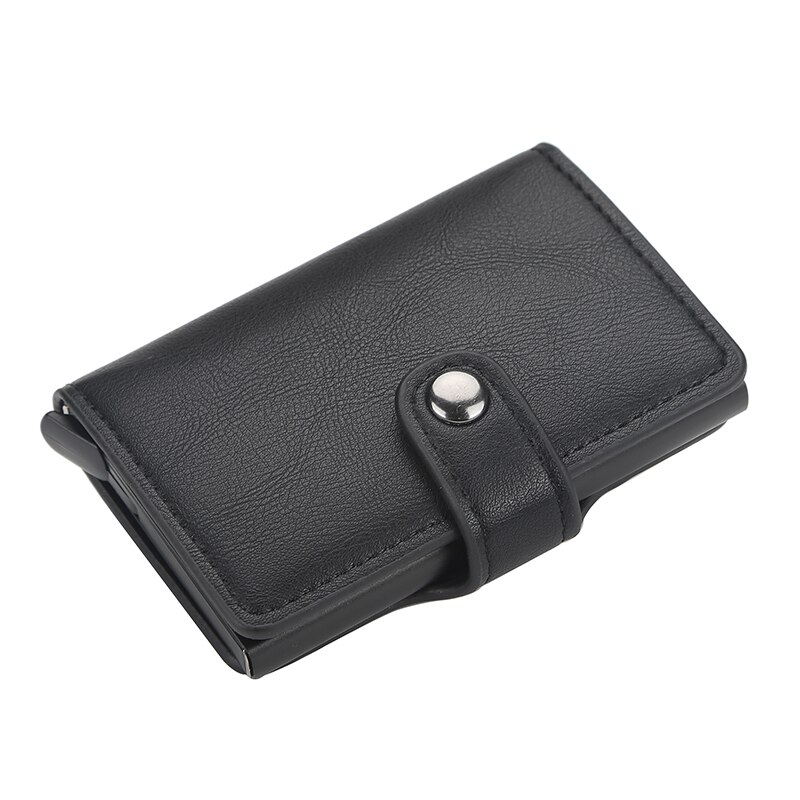 RFID Blocking Protection Men Wallet ID Credit Card Holder Leather Metal Aluminum Business Bank Cardholder Purse: 9122 black