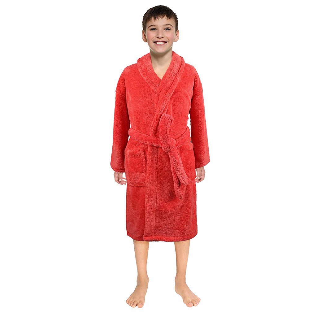 Thick Solid Flannel Robes Toddler Boys Girls Solid Flannel Bathrobes Towel Night-gown Pajamas Sleepwear Халат Махровый Женский