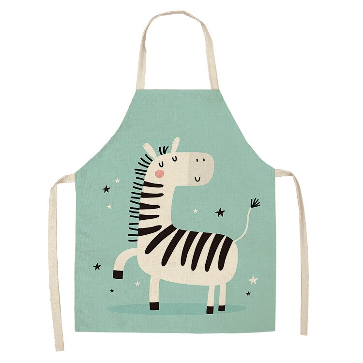 Kitchen Apron Cute Cartoon Zebra Printed Sleeveless Linen Aprons for Men Women Home Cleaning Tools: 3 / 47x38cm