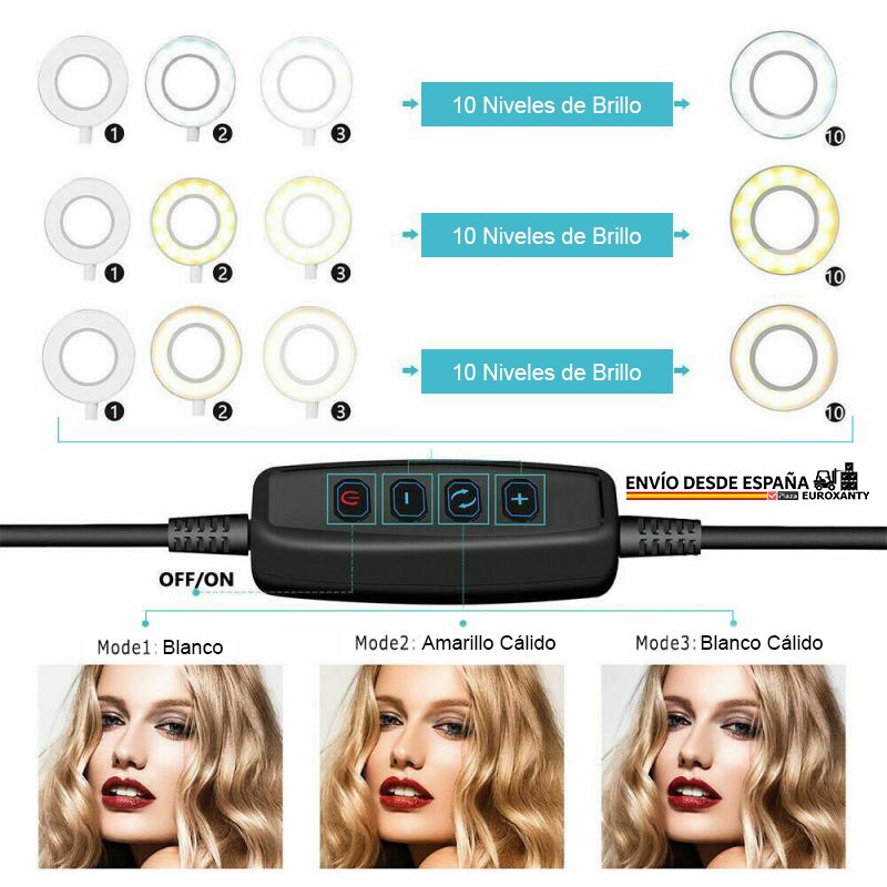 EUROXANTY®| Cerceau de lumière | 16cm 6 "| Anneau lumineux à LED | Cerceau de lumière avec trépied | Anneau de lumière | Maquillage | Tik Tok | Plaza España