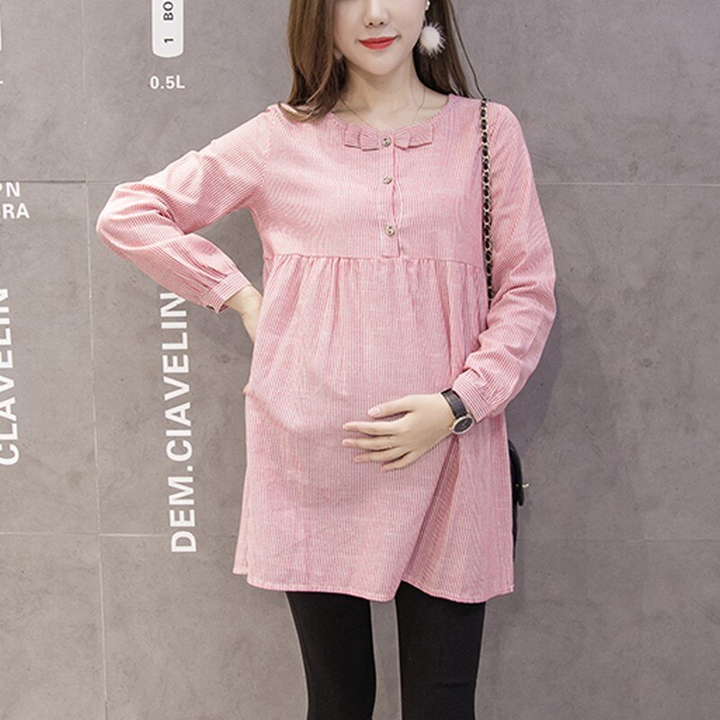 Mulheres grávidas camisa arco primavera de manga comprida grávida camisa feminina moda listrado roupa de maternidade casual m xxl xxl: Red / XL