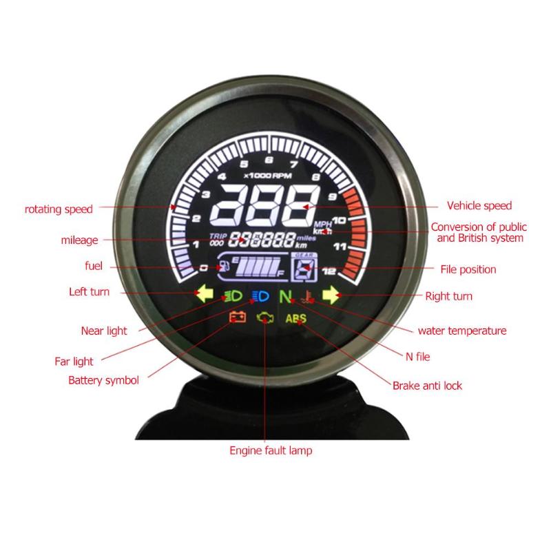 Velocímetro Universal de 12V para motocicleta indicador Digital LED, tacómetro, odómetro, medidor de aceite, esfera de visión nocturna multifunción