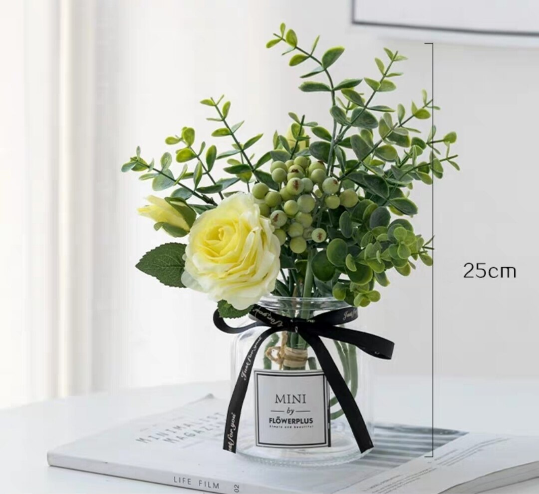 Plastic Vase Wedding Vases Flowers Home Decor Artificial Flower Bouquet with Vase Wedding Table Home Decoration: SET 4