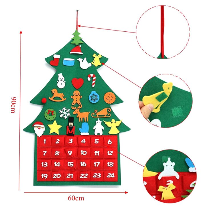 DIY Felt Christmas Tree Set Advent Calendar Xmas Decorations Wall Hanging Ornaments Kids Party Supplies: H