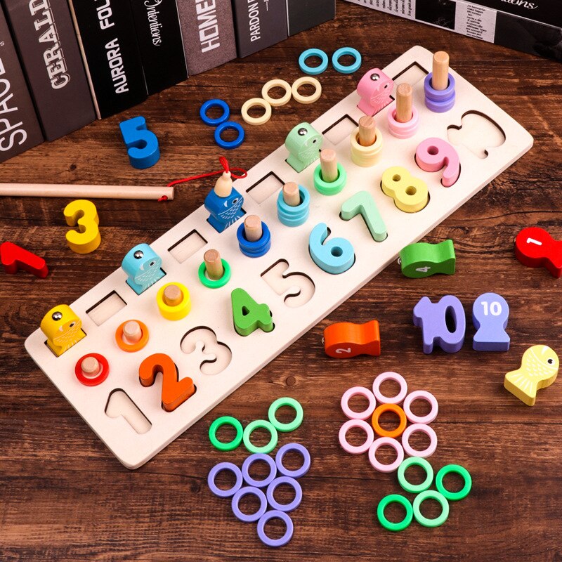 3D Montessori Educational Wooden Toys For Kids Board Math Fishing Count Numbers Digital Shape Match Early Education Children Toy: A03