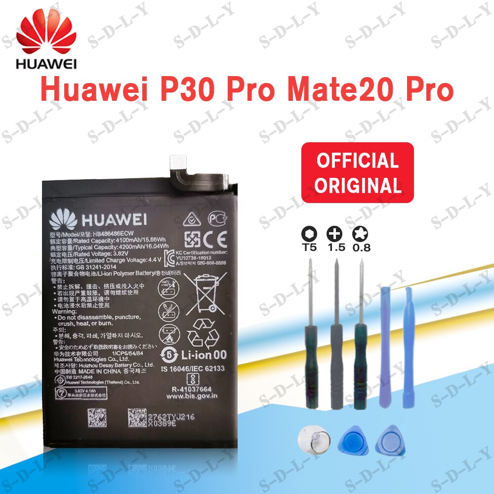 Original Replacement Battery HB486486ECW for Huawei Huawei P30 Pro Mate20 Pro Mate 20 Pro Genuine Phone Battery 4200mAh+Tools