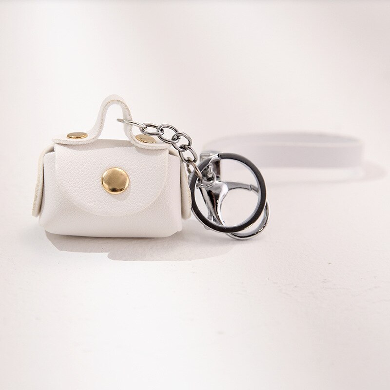 Mode Pu Lederen Sleutelhanger Mini Portemonnee Dames Autosleutel Houder Portemonnee Clutch Oortelefoon Coin Pouch Kleine Handtas Tas portemonnees: WHITE