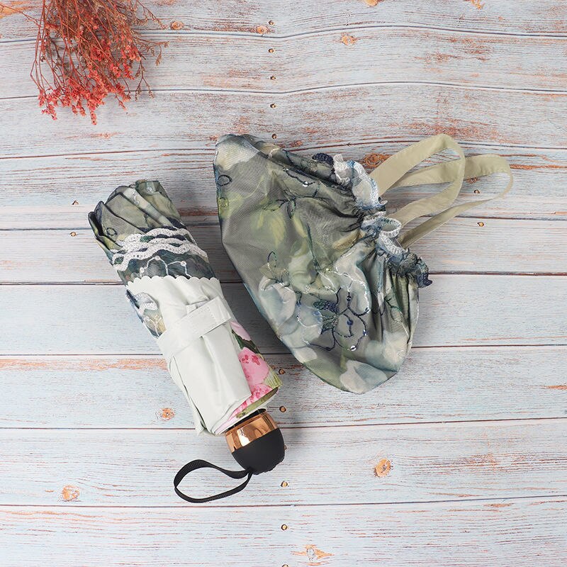Handtas Borduren Kant Kleur Lijm Zwarte Lijm Afdrukken Double Layer Paraplu Zon En Regen Dual Purpose Zon Bescherming