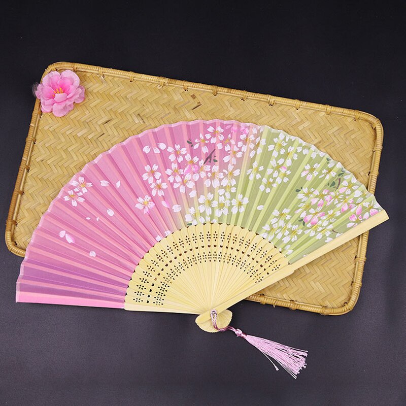 Abanico plegable de estilo Vintage, flor de seda de madera de bambú, Rosa Artificial, japonés, chino, , boda, chica, hombre, baile, decorar el hogar: K