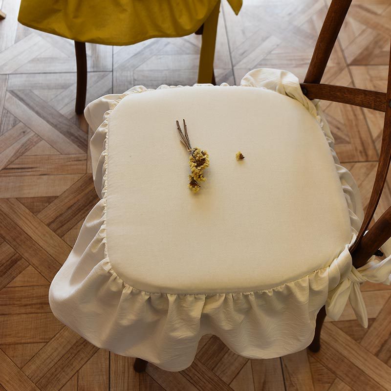 Cotton Ruffle Thick Cushions for Dining Chair Seat Removable and Washable Home Hotel Party Banquet Anti Slip Chair Cushion White: white