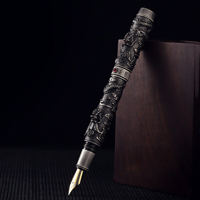 Jinhao-pluma estilográfica de dragón de lujo Vintage, caligrafía de Metal s para escribir, punta de 0,5mm, papelería de firma de oficina pesada