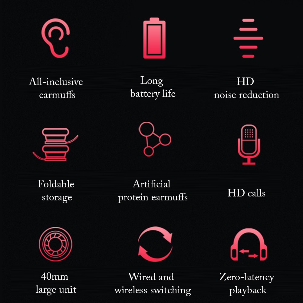 9D Stereo Bluetooth 5.0 Wireless Headset Head-mounted HiFi Noise Canceling Gaming Headphone With Microphone Support TF Card