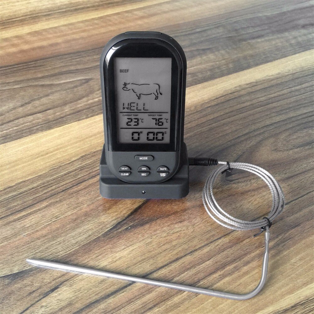 Sort trådløs digital lcd-skærm bbq termometer køkken grill digital probe kødtermometer bbq temperaturværktøj