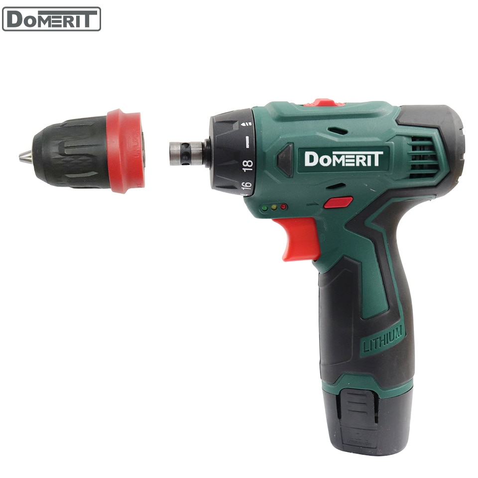 DoMERIT Cordless Impact Drill Two Heads 12V Home DIY Mini Drill Powerful Power Driver Wireless Screwdriver Drill Lithium Battery