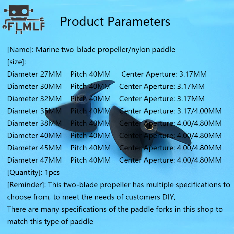Hélice marina de dos aspas Rc, paleta de nailon P40 * D27 30 32 35 38 40 45 47mm, hélices de 3,17mm, 4mm de paso para piezas de barcos RC DIY