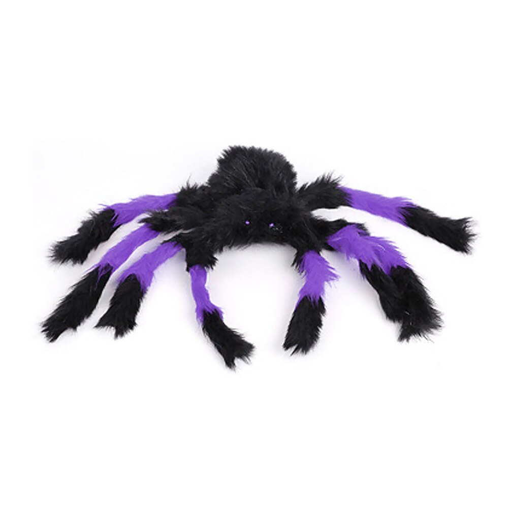 Verklighetstrogna halloween rekvisita plysch spindel leksaksimuleringsmaterial för fest 30cm läskiga spindlar 6 färger: Svart lila