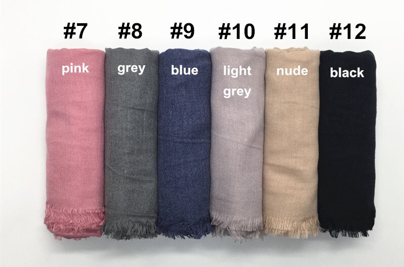 1PC Festival écharpe plaine foulards et châle frange hiver écharpe doux musulman imprimer hijab solide pashmina enveloppement 12 couleur