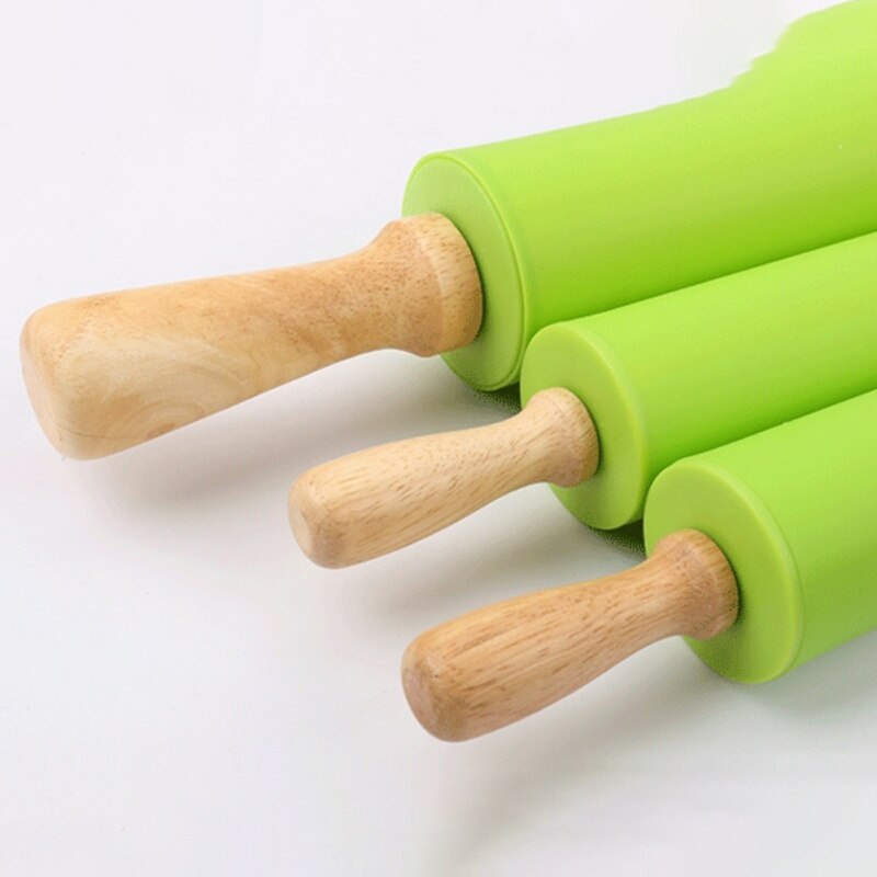 3 Sizes Non-Stick Wooden Handle Silicone Rolling Pin Pastry Dough Flour Roller Kitchen Baking Cooking Tool Household Rolling Pin