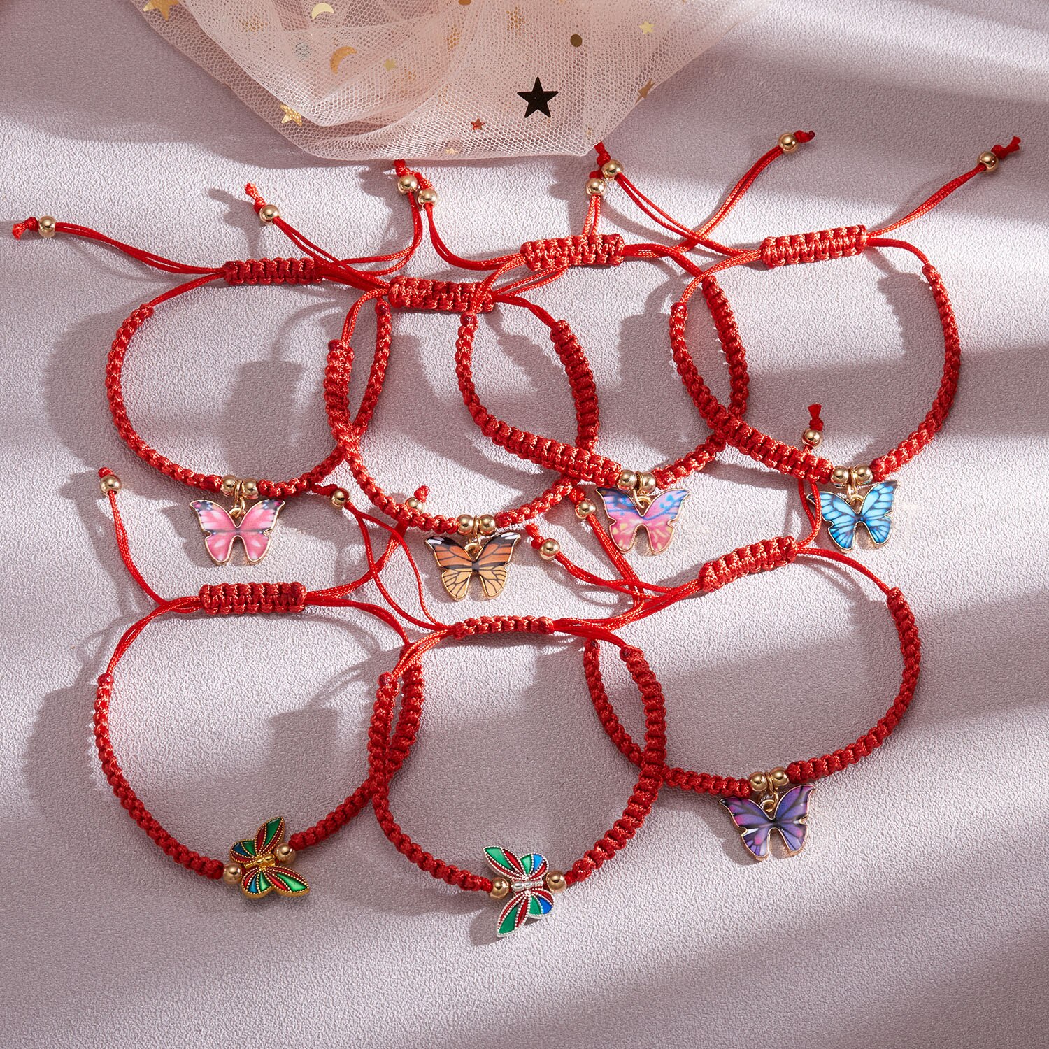Pingente de borboleta trançado pulseiras moda corda vermelha artesanal tecido sorte charme pulseiras pulseiras jóias para meninas presentes