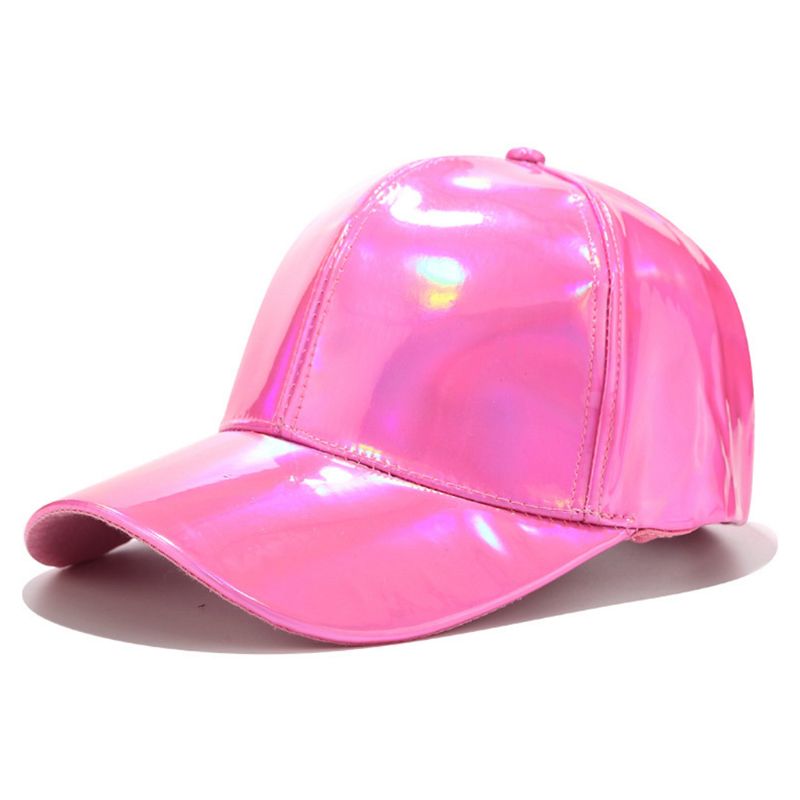 Mujeres Hombres Faux cuero gorra de béisbol brillo metálico holográfico Arco Iris reflectante Hip Hop ajustable Strapback Peaked sombrero: HP