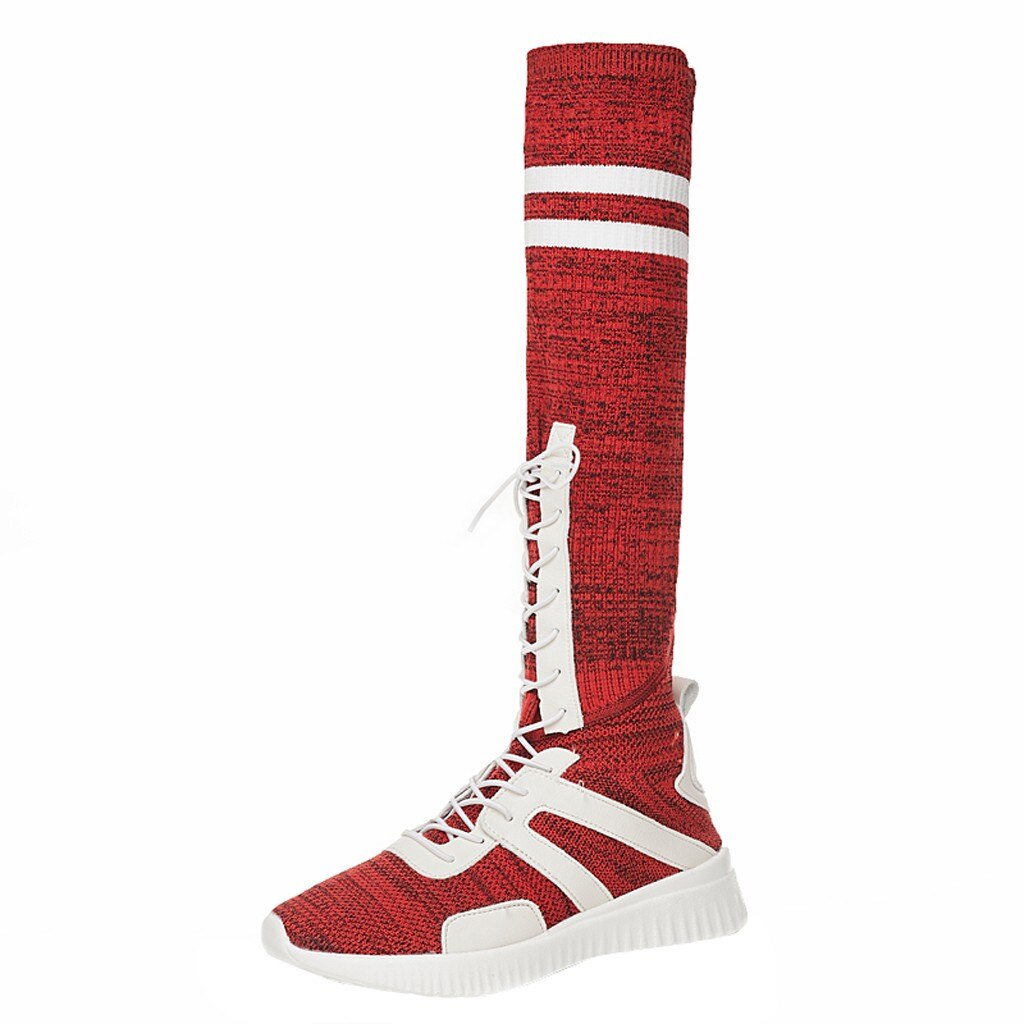 Sagace Womens Stretch Sokken Laarzen Zwart Kruis Riem Platform Laarzen Vrouwen Sneakers Herfst Laarzen Vrouwen: RD / 35