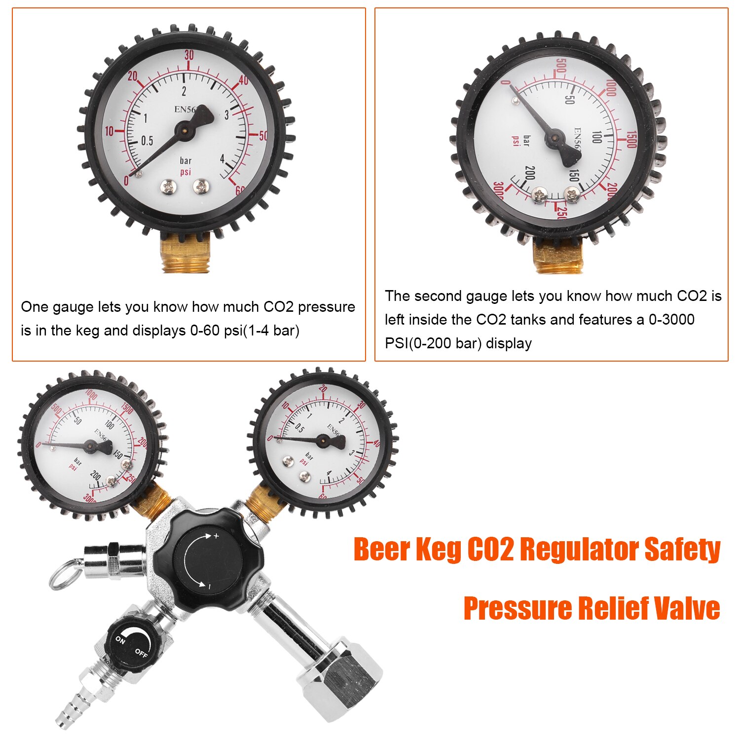 CGA320 bière fût CO2 régulateur sécurité soupape de surpression 0-3000 PSI réservoirs pression réglable