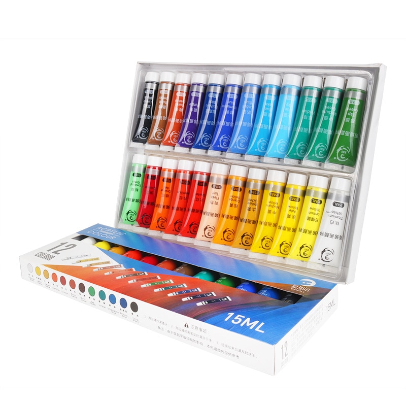 Vandafvisende 24 farver 15ml tube akryl maling sæt farve negle glas kunst maling maling til stof tegneværktøjer til børn diy