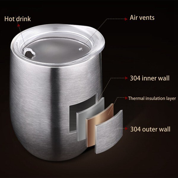 Insulated Coffee Mug with Slider Lids and Spoon Straws,Stainless Steel Double Wall Wine Tumbler Cup, 12 Ounce