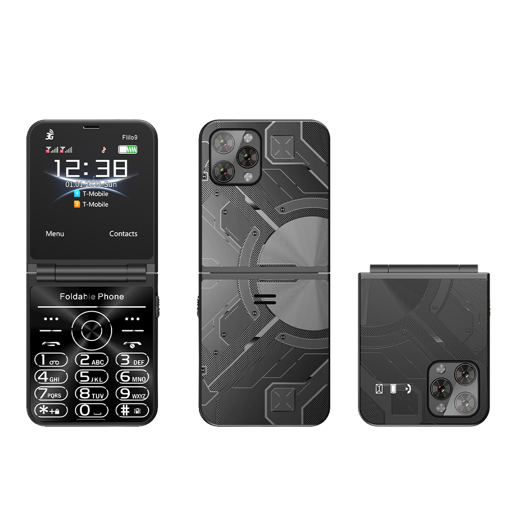 SERVO Flilo9 teléfono móvil plegable Dual SIM llamada en espera grabación velocidad Dial Radio FM antorcha 3G WCDMA botón plegable teléfonos móviles: Negro