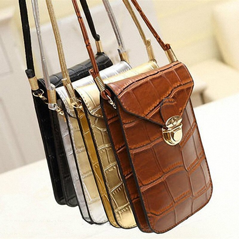 Retro mobiele telefoon mini-tassen voor dames, krokodillenleren messenger bag, zwarte clutch, handtas, schoudertas
