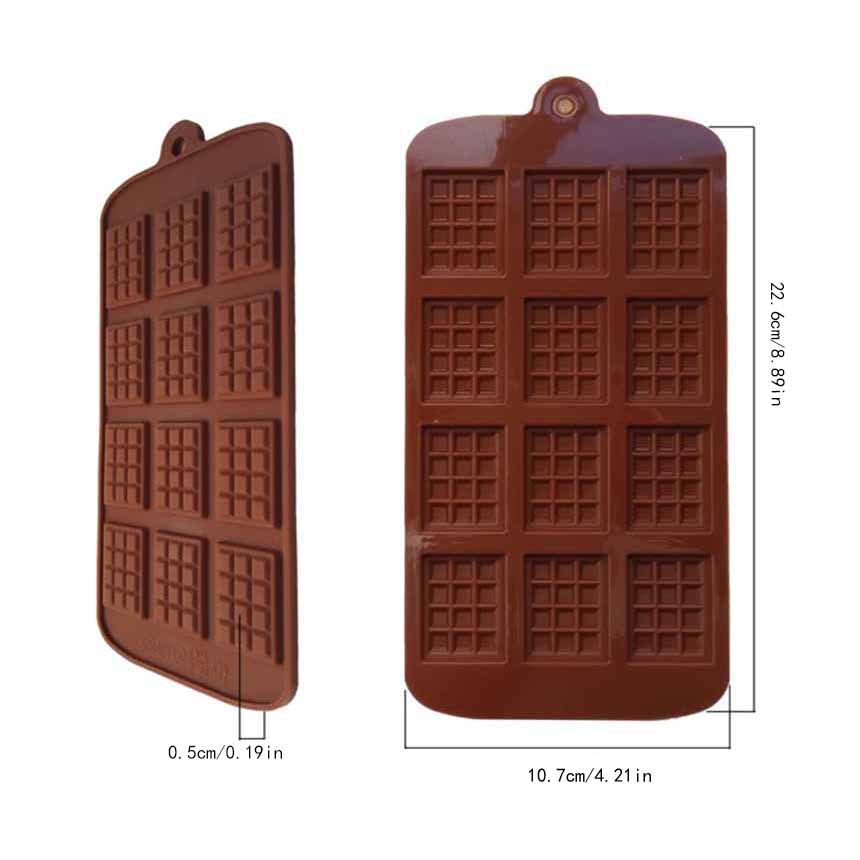 Molde de silicona para Chocolate, 12 moldes cuadrados largos de silicona a cuadros, molde decorativo para pastel, bloque de Chocolate, molde de silicona para gofres: Chocolate