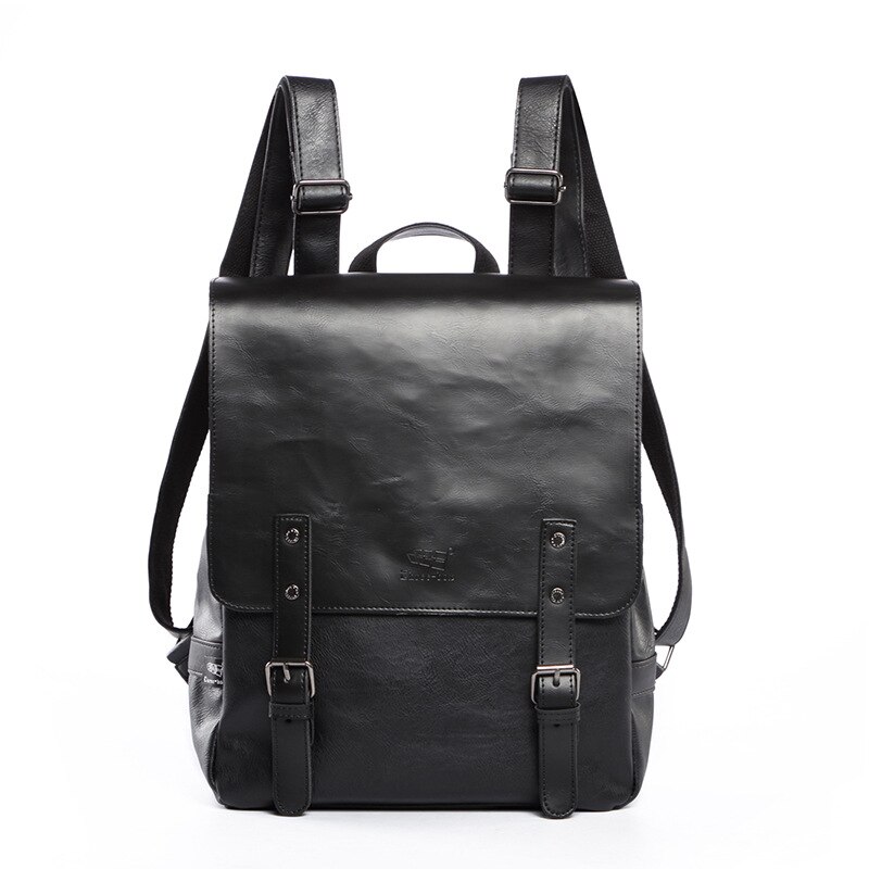 Tre-eske merkevare lær menn bag casual menn skole ryggsekk laptop daypacks college vintage reiser ryggsekker mannlig mochila: Svart