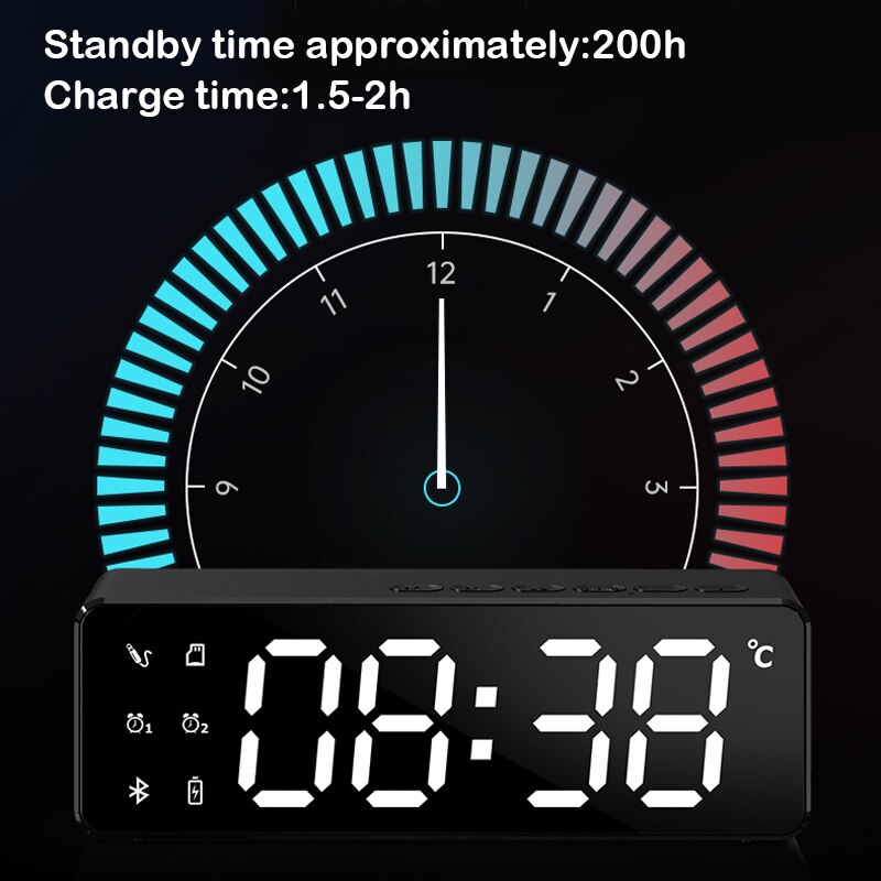 Bluetooth LED Alarm Clock With FM Radio Wireless Bluetooth Speaker Mirror Display Support Subwoofer Music Desktop Table Clock