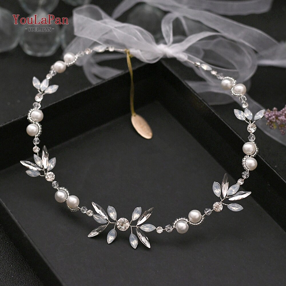 TOPQUEEN HP132 Opal Diamond Bridal Headpiece Silver Rhinestone Headband Bridal Hair Tiara Bridal Hair Piece Hair Jewelry