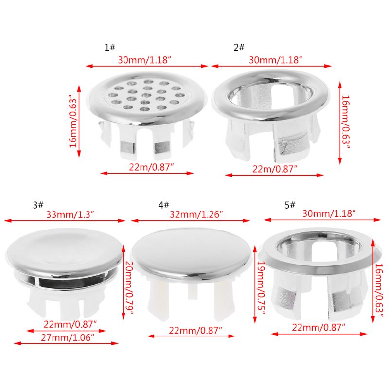 Bathroom Basin Sink Overflow Ring Six-foot Round Insert Chrome Hole Cover Cap 62KD