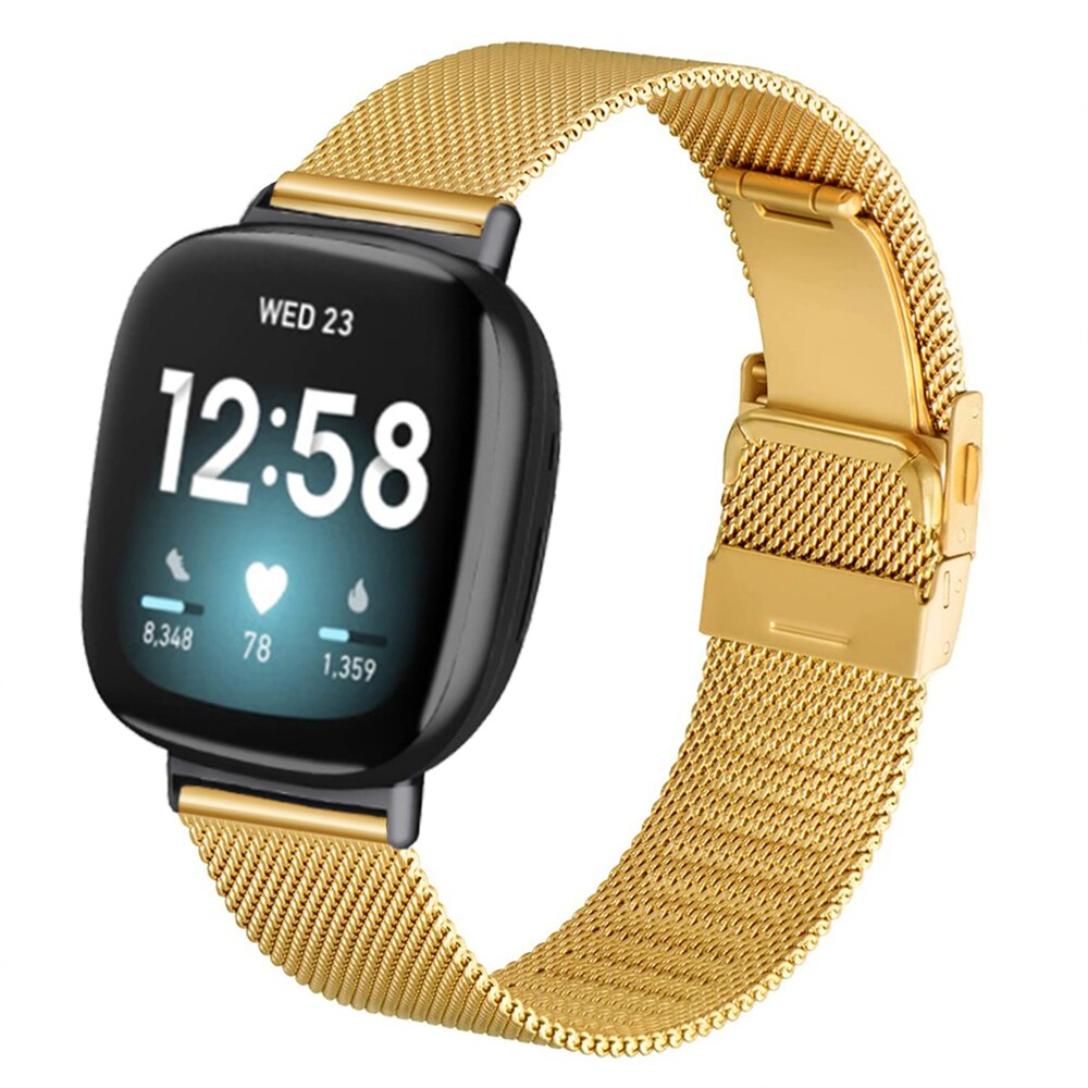 Essidi Milanese pasek z zapięciem motylkowym dla Fitbit Versa 3 2 1 Versa Lite siatka ze stali nierdzewnej Watch Band Loop dla Fitbit Sense: Złota / For Versa Lite