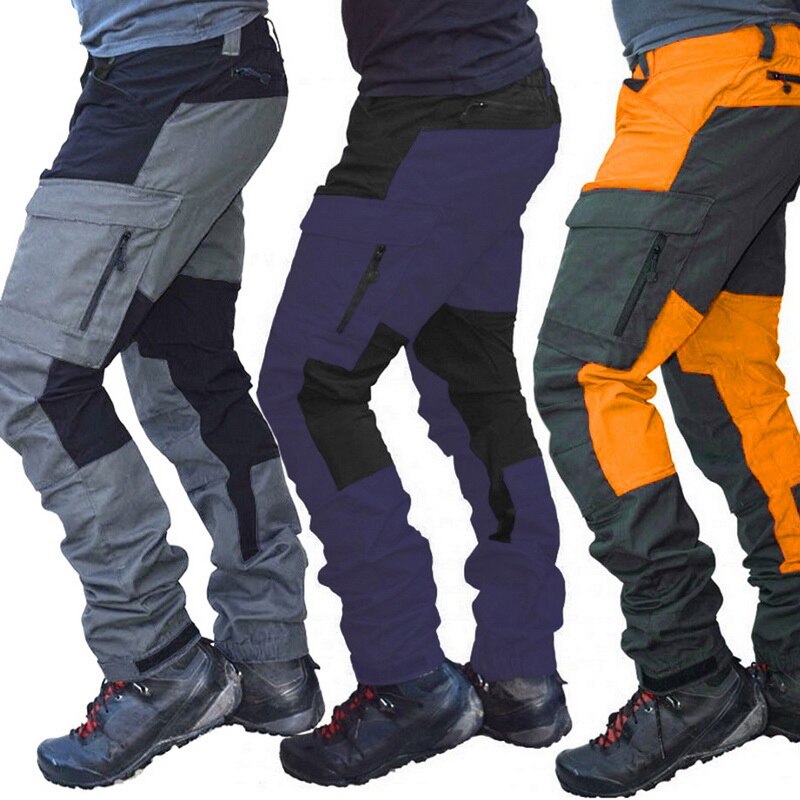 Pantalon Colorblock homme pantalon de sport mince pantalons décontractés salopette multi-poches avec fermeture éclair