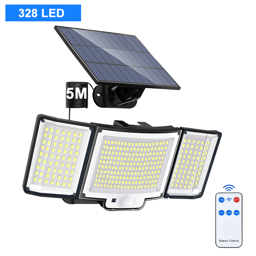 106 LED lumières d'inondation solaires extérieur télécommandé capteur de mouvement lumière de sécurité solaire alimenté du crépuscule à l'aube appliques murales Garage: ROSE / 6-10W