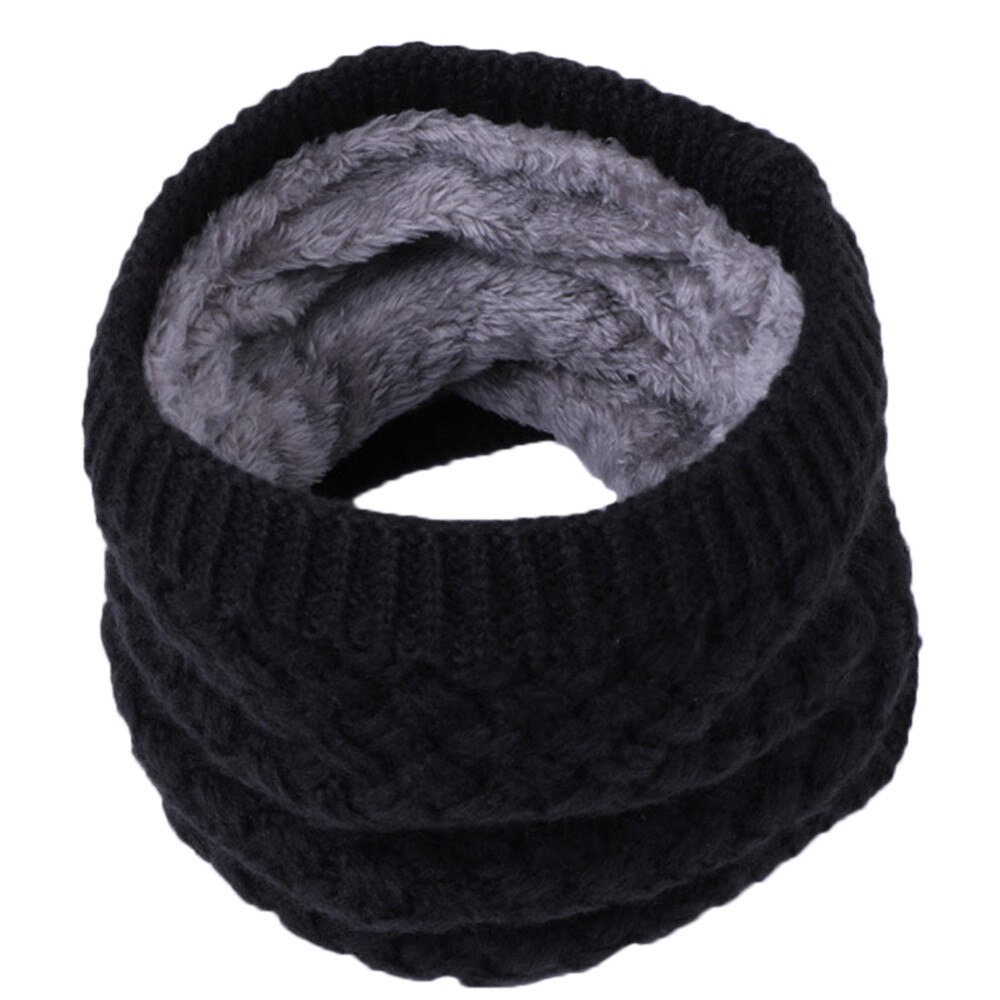 3-15 years KIDS Winter Scarf For Children Knitted Baby Ring Scarf Children Scarf Neck Cotton Thickened Collar Scarves For Girl: Black