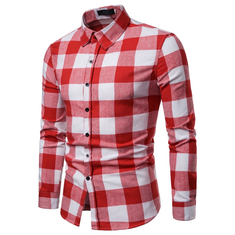 Summer White Red Checkered Casual Shirts Men Shirt – Grandado