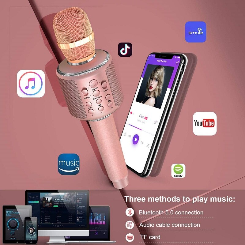 Wireless Bluetooth Karaoke Microphone with Solo/Duet Karaoke Mics, 4 in 1 Portable Handheld Singing Rechargeable Mic