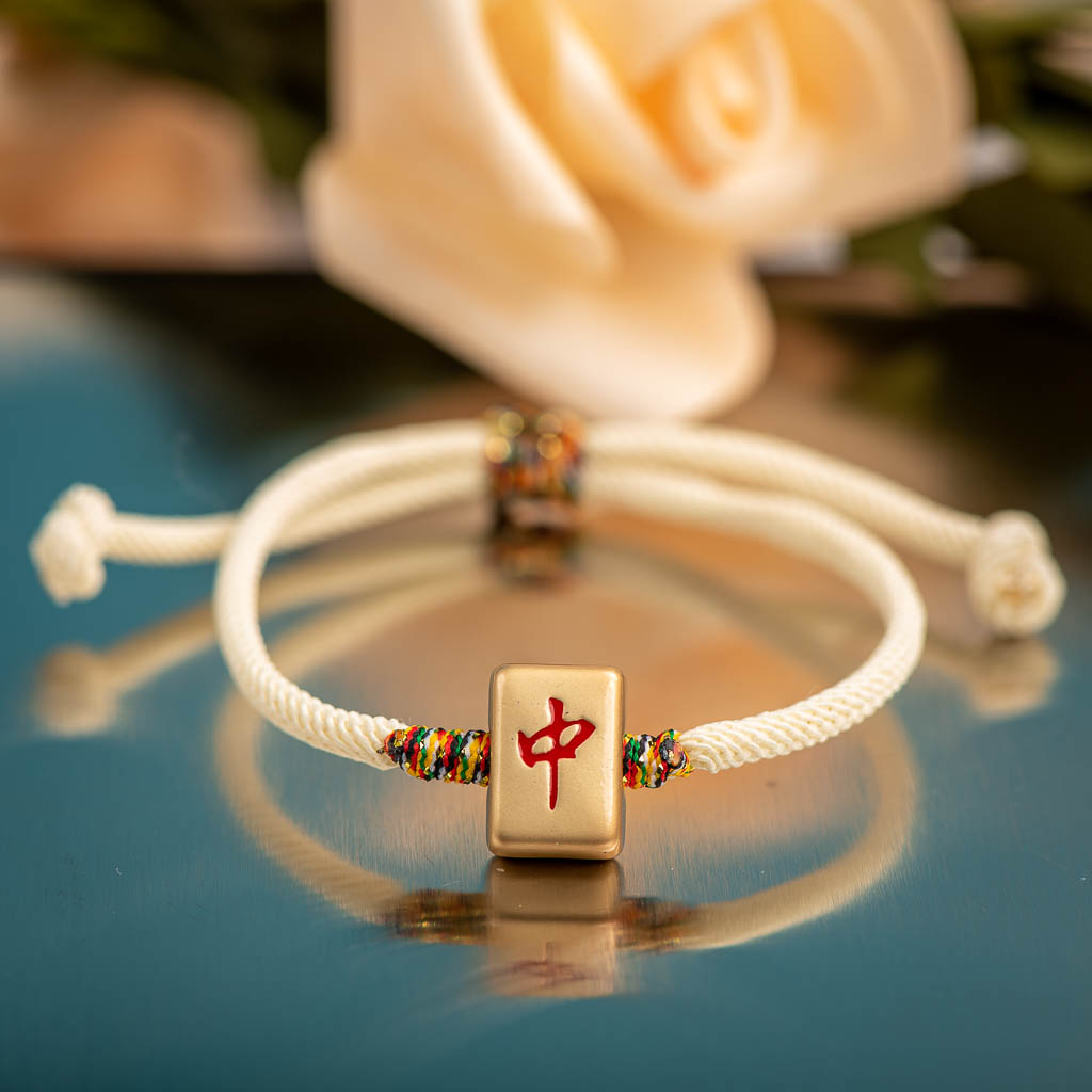 Mahjong caracteres chinos pulsera con colgante de esmalte de goteo de Metal pulseras de con dijes hechos a mano brazaletes al por mayor # XN004