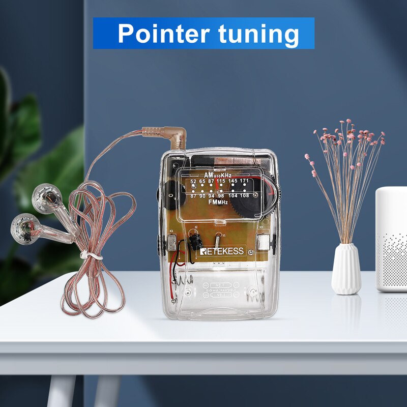 RETEKESS TR624 Transparent Portable Radio AM / FM Pointer Tuning Support Headphones, Used for Church Conference Museum Guide