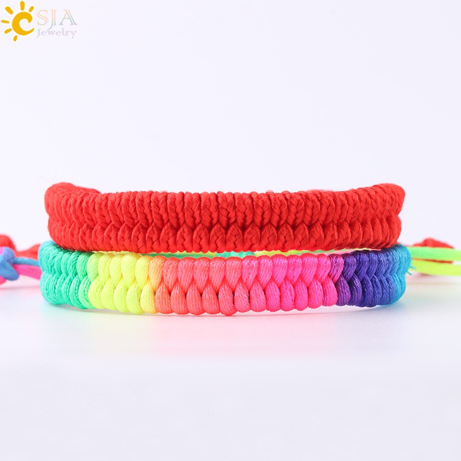 CSJA-joyería de la suerte para hombre y mujer, cuerda roja, hilo de hilo, arcoíris, pulseras de amistad ajustables