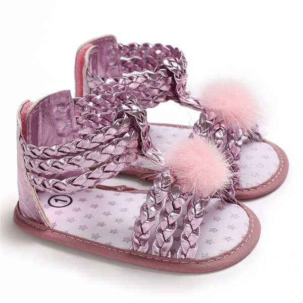 Pudcoco bebê recém-nascido menina malha arco antiderrapante princesa berço sapatos sandálias de verão tamancos 0-18 m: Rosa / 13