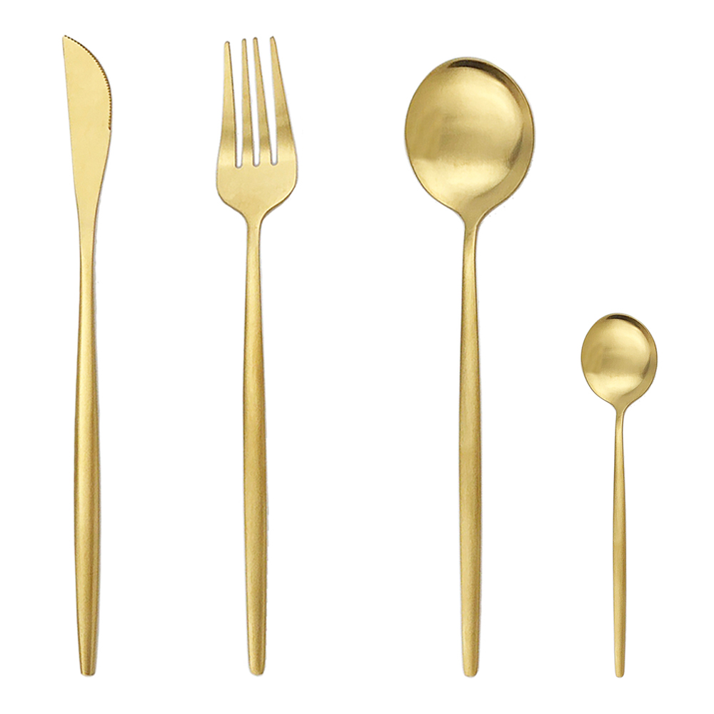 16pcs Western Black Gold Dinnerware Flatware Set Kitchen Knife Fork Spoon Cutlery Set 304 Stainless Steel Matte Silverware Set: Gold
