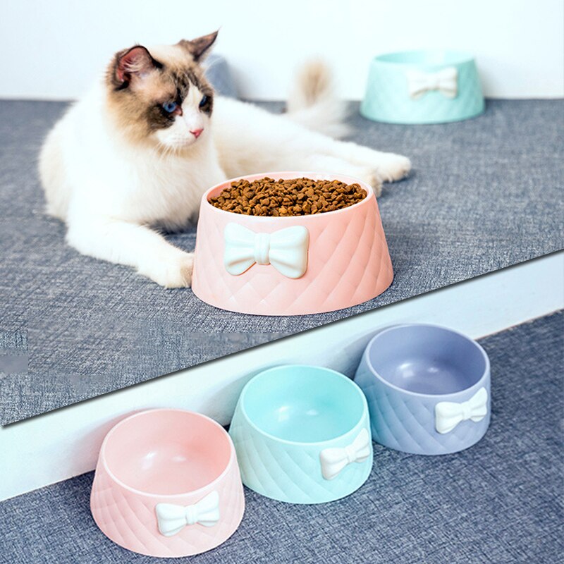 Bol à riz en plastique avec nœud papillon pour chien et chat, 1 pièce, pour animaux de compagnie, petit chien, bol à riz, bol à nourriture