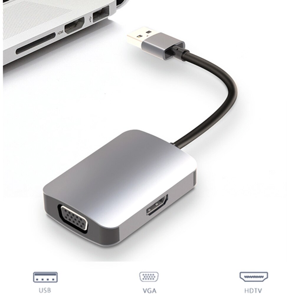 2 in 1 Dual Display USB 3.0 to VGA HDMI Converter Cable Hub Adapter for 1080P MacBook Windows 7/8/10 Computer