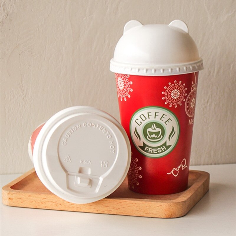 50 stuks kerstbekers 500ml rode tekeaway-verpakkingen wegwerpbekers feestgunst koffie thee verdikking papieren bekers met deksel